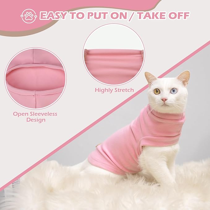 EXPAWLORER Soft Cat Sweater - Sweaters for Cats Only Warm Kitten Clothes, Fall and Winter Pet Coat Pullover Design, Fleece Sweatshirt Clothing Also for Puppy Small Dogs, Pink Medium