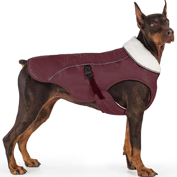 EMUST Winter Dog Jacket, Windproof Dog Apparel for Cold Weather, Reflective Warm Coats for Dogs, Warm Puppy Jacket for Cold Winter, Burgundy, S