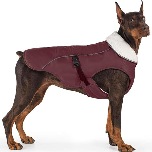 EMUST Winter Dog Jacket, Windproof Dog Apparel for Cold Weather, Reflective Warm Coats for Dogs, Warm Puppy Jacket for Cold Winter, Burgundy, S