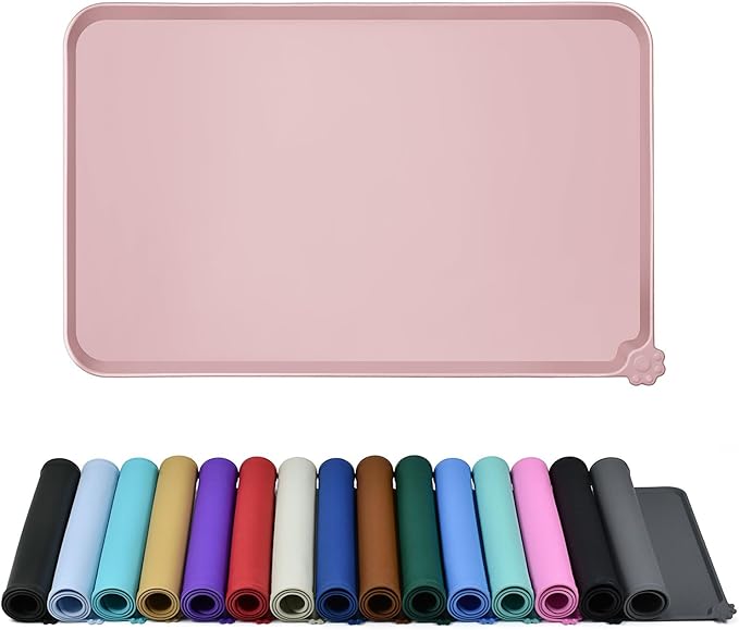 Waterproof Pet Feeding Mat with High Raised Edges, Heavier and Thicker Placemats for Cat Dog Water Bowl with BPA Free, Dogs Cats Food Mats for Messy Drinkers to Prevent Spill and Protect Floors