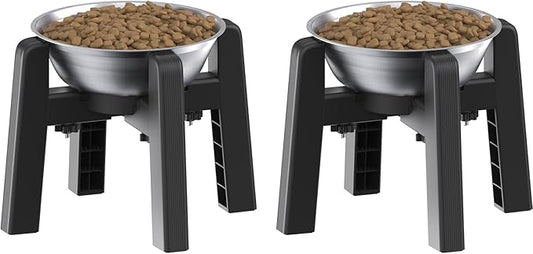 CZPET Dog Bowl Stand, 51 oz Large Capacity Raised Elevated Dog Food/Water Stainless Steel Feeder, Size Adjustable & Anti-Slip Stand for Medium Dogs (2 Pack)