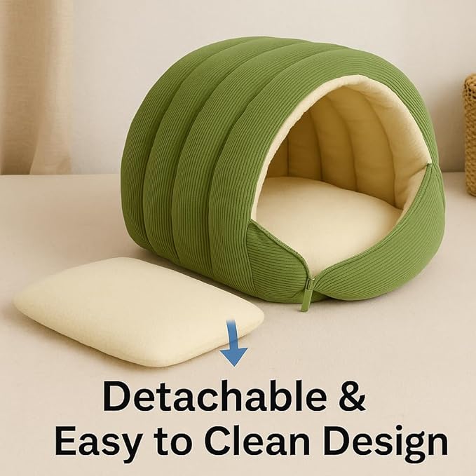 Cozy Monster Cat Bed,Soft and Warm Cats House Tent Beds,Non-Slip Removable Washable for Cats and Small Dogs (Green,Large)