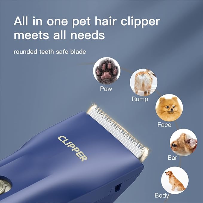 Dog Cat Home Hair Waterproof Clipper Wireless Dog Trimmer for Grooming,Blue,TS006