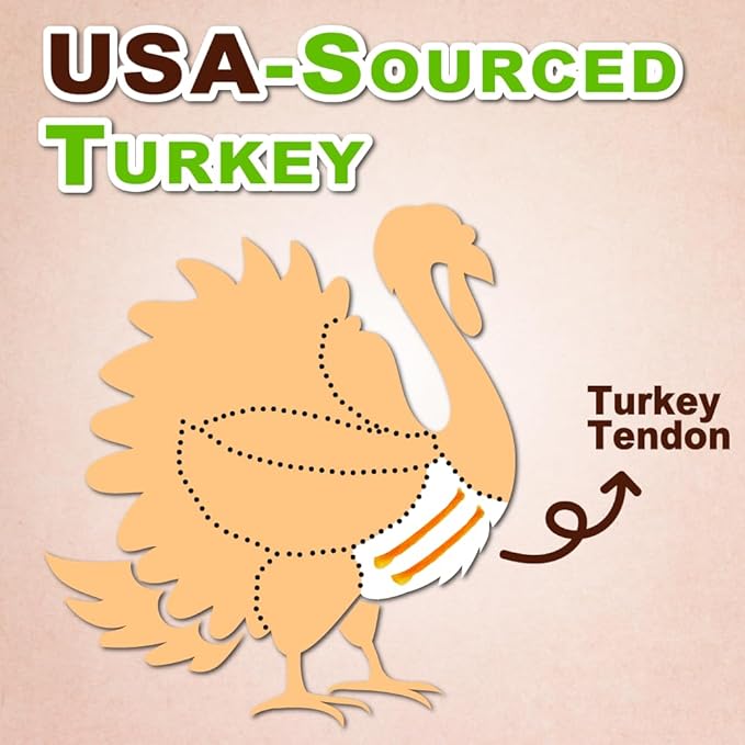 AFreschi Turkey Tendons for Dogs, USA-Sourced, Healthy Dog Treats, Rawhide-Free Puppy Chews, Long Lasting, All Natural, Hypoallergenic Dog Treats for Medium Breeds, 6 Count Pack Braid (M)