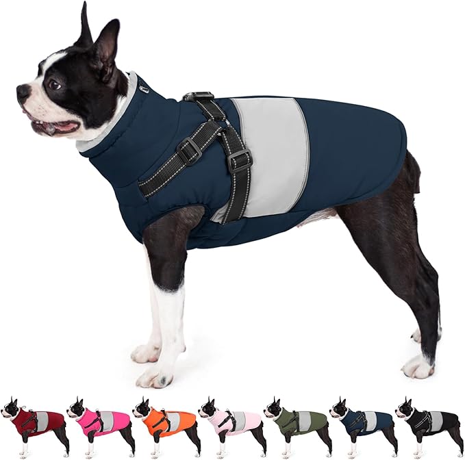 AOFITEE Small Dog Coat, Dog Winter Coat with Harness Built in, Warm Dogs Jacket with Zipper & Polar Fleece Collar, Waterproof Pet Snow Jacket Snowsuit for Schnauzer, Chihuahua Yorkshire, S