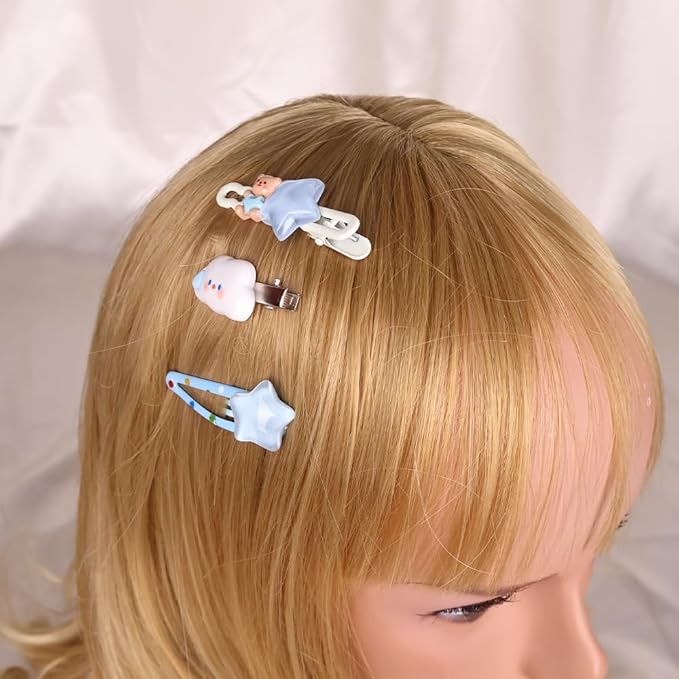 Hair Clips for Women, Acrylic Resin Hair Accessories set with Hairbands Colored Hair Ties, Flower, Rainbow, Little Bear Clips Cute pattern for Birthday Prom Cosplay Party (blue Cloud Star)