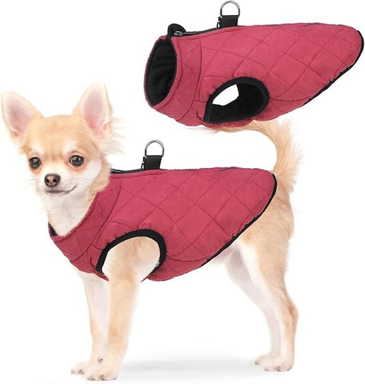 SCENEREAL Winter Dog Vest Coat with Harness Built In, Warm Puppy Jacket for Small Medium Dogs, Cold Weather Coat with Zipper, Fleece Puffer Vest Windproof Snow Clothes