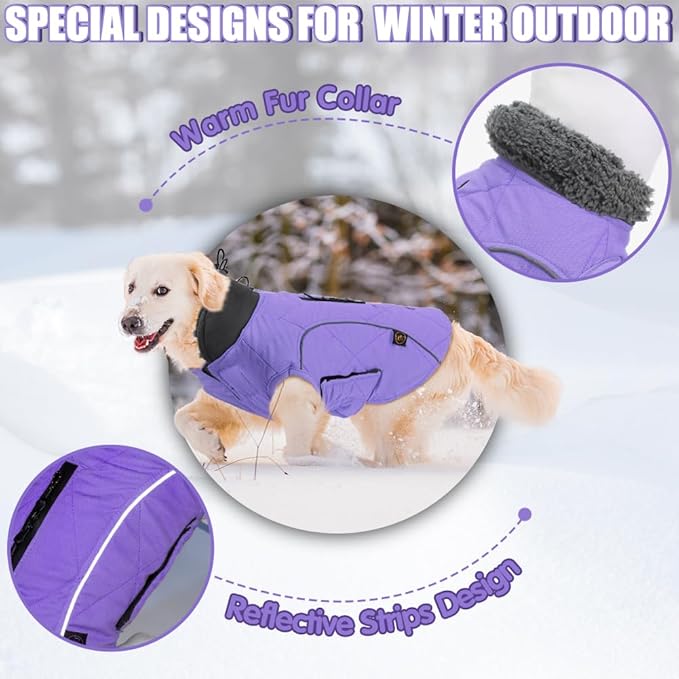 EMUST Winter Dog Vests, Fleece Lined Dog Coats Warm Jackets for Small Medium Large Dogs, Cold Weather Apparel, Purple, Extra Extra Large
