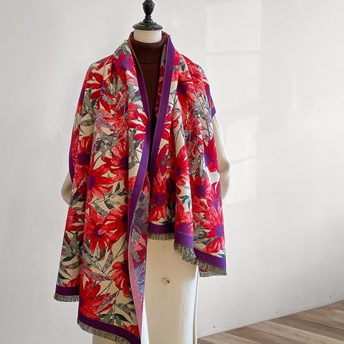 Jeelow Womens Pashmina Shawl Wrap Scarf - Elegant Dressy Evening Poncho Cape for Formal and Wedding Outfits