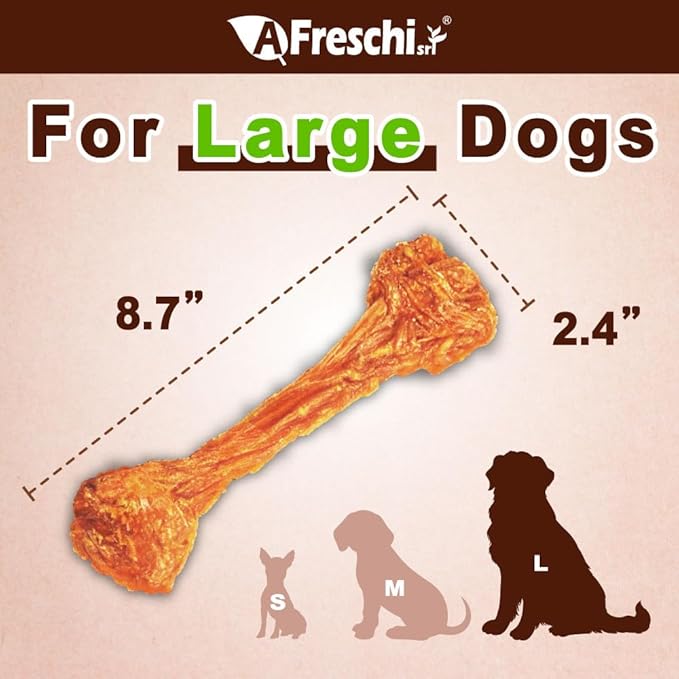AFreschi Turkey Tendons for Dogs, USA-Sourced, Healthy Dog Treats, Rawhide-Free Puppy Chews, Long Lasting, All Natural, Hypoallergenic Dog Treats for Large Breeds, 10 oz Pack Bone (L)