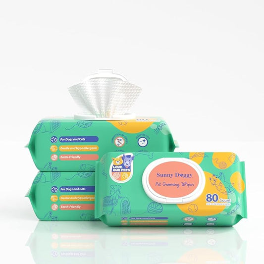 Pet Wipes 240 Count, Dog Wipes Cleaning Deodorizing Cat Wipes, 8 x 8 Inch Dog Grooming Wipes for Butt Paws Ear Eyes and Body, Pack of 3