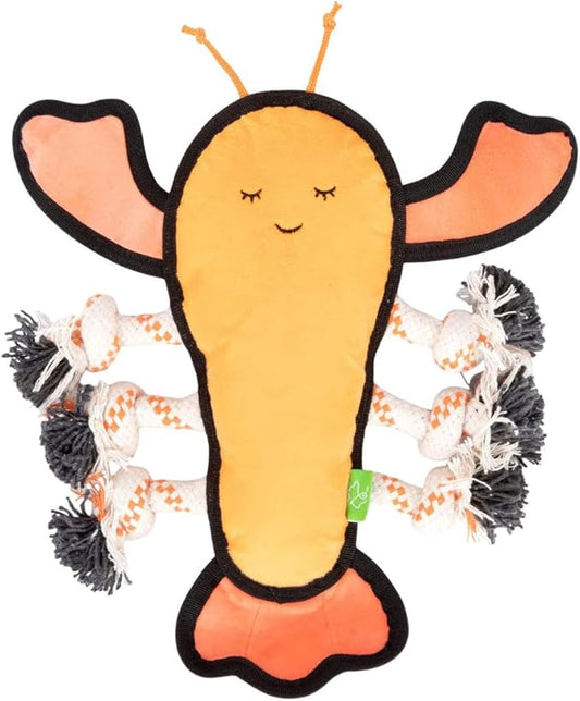 Only Natural Pet Sea Creatures Recycled Plush Dog Toy – Durable Double-Stitched Design w/Internal Squeaker, Rope Tug Arms & Plush Tail – Eco-Friendly Squeaky Toy for Dogs | Lucy The Lobster 11” x 12”