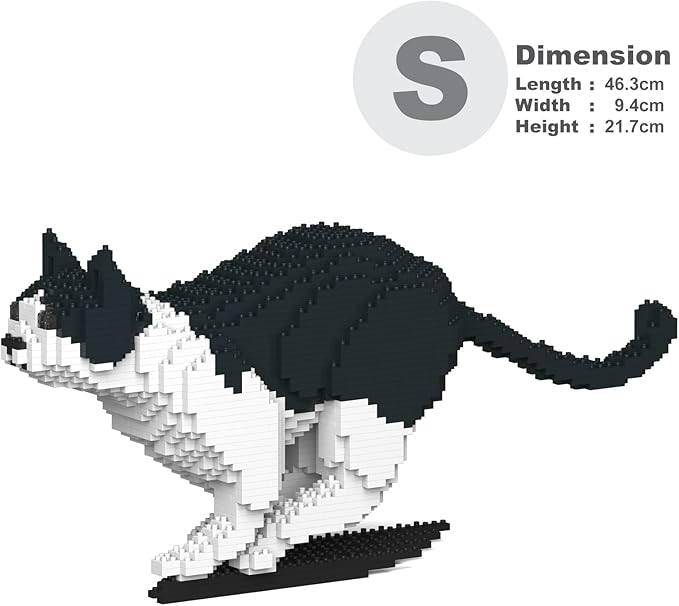 JEKCA Cat 21S-M01 | Black and White Cat Plastic Building Blocks | Age 14+