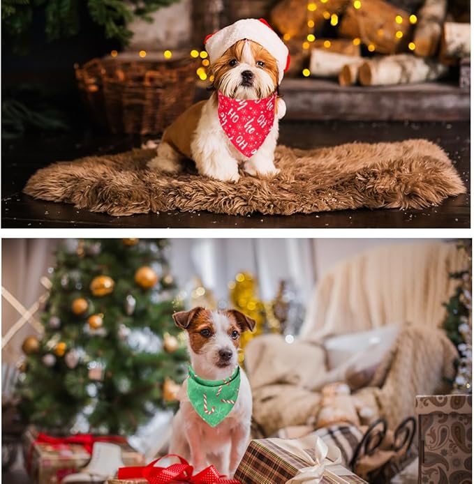 ADOGGYGO 4 Pack Dog Bandana Christmas Dog Scarf Triangle Bibs Kerchief Set Red Green Pet Christmas Costume Accessories Decoration for Small Dogs Puppies (Small)