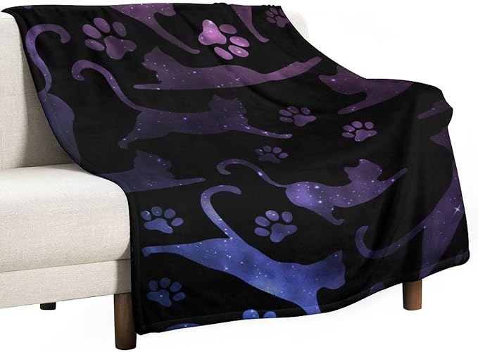 Cat Blanket Gifts - 60"x80" Cute Throw Blanket for Adults Kids - Black Soft Plush Throws for Bed, Couch & Travel