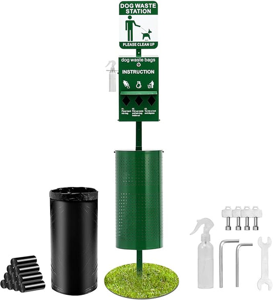 VEVOR Dog Waste Station with Hand Wash Bottle, 11.5 Gallons Pet Waste Bin with 50 Can Liners, Bag Dispenser & 600 Waste Bags, Outdoor Dog Waste Disposal System for Backyard