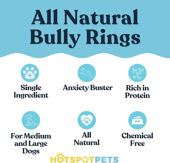 hotspot pets Bully Stick Rings for Dogs - Premium All Natural Long Twisted Beef Pizzle Dog Chew Treats - Grain Free Fully Digestible Rawhide Alternative 50 Count