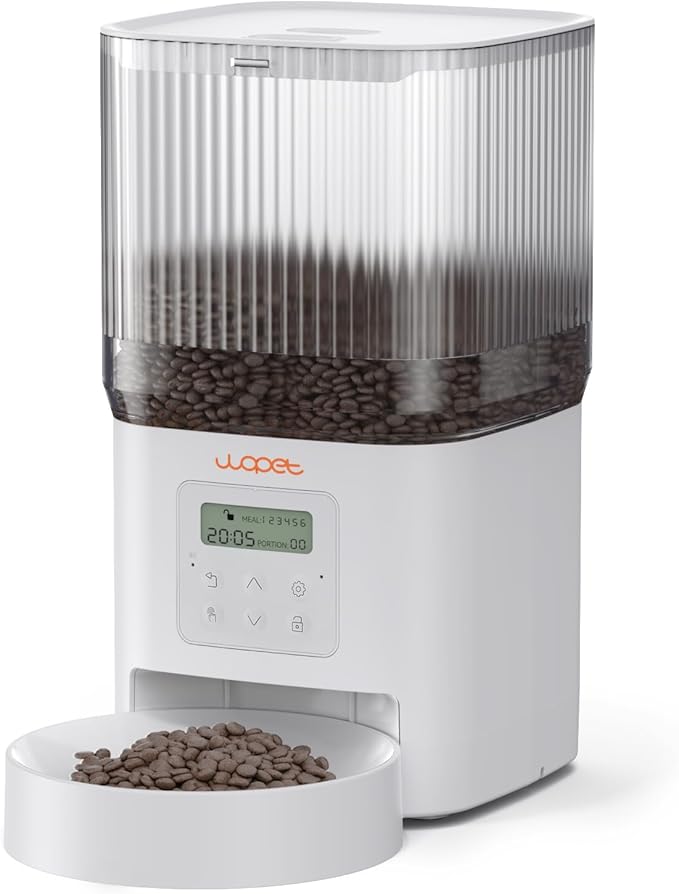 WOPET Automatic Cat Feeder, 4L Automatic Dog Feeder with 180-Day Battery Life, Programmable Cat Food Dispenser with Stainless Steel Bowl，1-6 Meals Per Day
