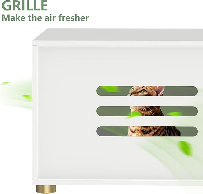 Small Litter Box Enclosure, Sleek Modern Cat Litter Box Cabinet Furniture, Wooden Cat House, End Table (White)