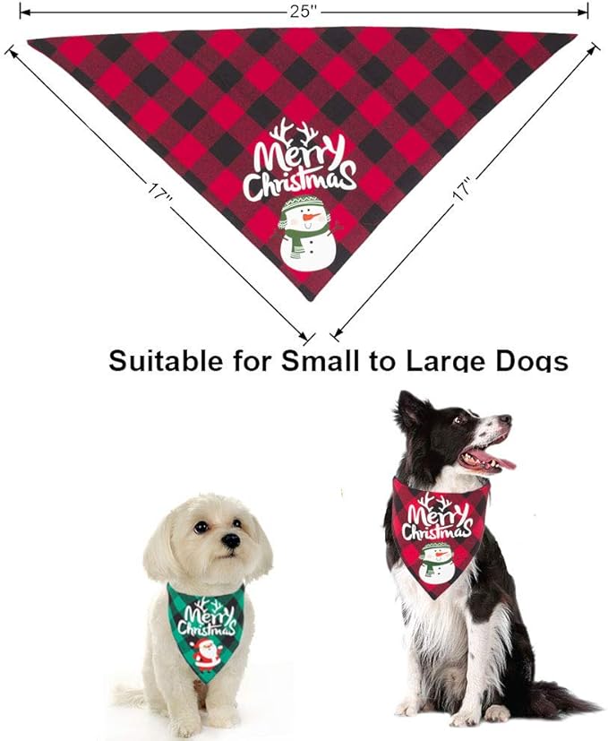 ADOGGYGO 2 Pack Dog Bandana Christmas Classic Buffalo Plaid Dog Scarf Pet Triangle Bibs Christmas Costume Accessories for Small Medium Large Dogs Cats Pets (Red & Green)