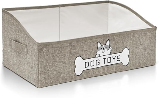 Dog Toy Basket, Collapsible Dog Toy Box with Handle, Perfect for Storing Pet Toys and Accessories (Light Khaki)