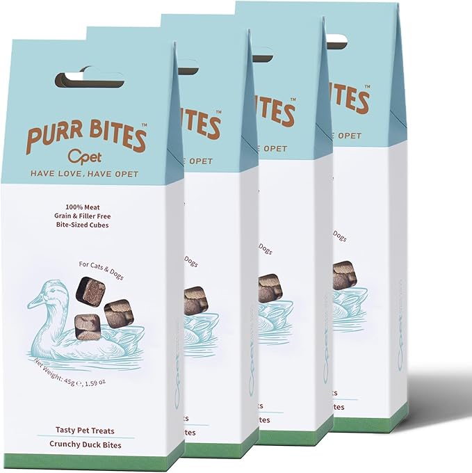 OPET Freeze Dried Cat Treats - Single Ingredient High Protein Pet Food, Healthy Training Snacks, Freeze Dried Duck Food Toppers for Cats and Dogs, Grain Free (Duck, 4 Pack)