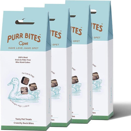 OPET Freeze Dried Cat Treats - Single Ingredient High Protein Pet Food, Healthy Training Snacks, Freeze Dried Duck Food Toppers for Cats and Dogs, Grain Free (Duck, 4 Pack)