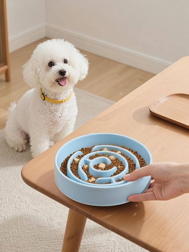 Ceramic Slow Feeder Dog Bowl,1.5 Cups Pet Slow Feeder for Small and Medium Breed,Puzzle Dog Food Dish,Anti-Gulping,Stop Bloat,Preventing Choking(Blue)