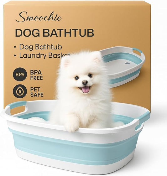 Smoochie Dog Bathtub and Laundry Basket - 2 in 1 Collapsible Pet/Cat Bathtub, Dog Bath Tub for Small Dogs