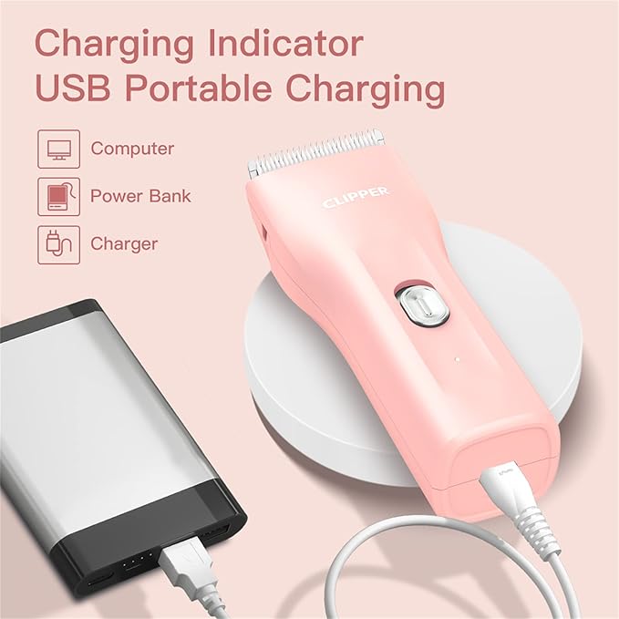 Dog Cat Home Hair Clipper Portable Electric Pet Grooming Kits,Pink,TS006