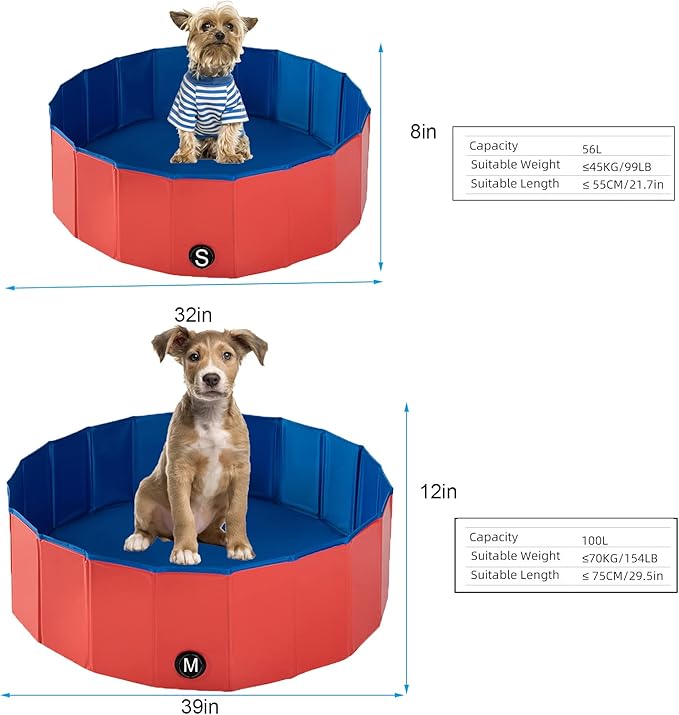 Foldable Pet Dog Kids Swimming Pool(32'' x 8''),Plastic Anti-Slip PVC Bathing Tub Swimming Pool Durable Fiberboard Kiddie Pool Red