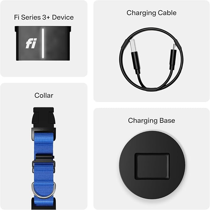 New Fi Series 3+ Smart Dog Collar - GPS Dog Tracker and Activity & New Fitness Monitor, Waterproof, LED Light, Escape Alerts, Nationwide Coverage [Free 6 Month Membership] (Blue, Large)