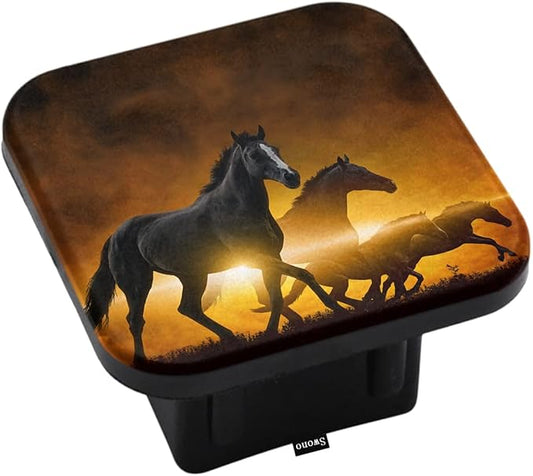 Swono Horses Car Rear Hitch Covers Running Horses Red Glowing Clouds Sunset Hitch Cover Protects Your Trailer Hitch Receiver from Dirt, Water and Rust, Hitch Tube Covers 2"X2"