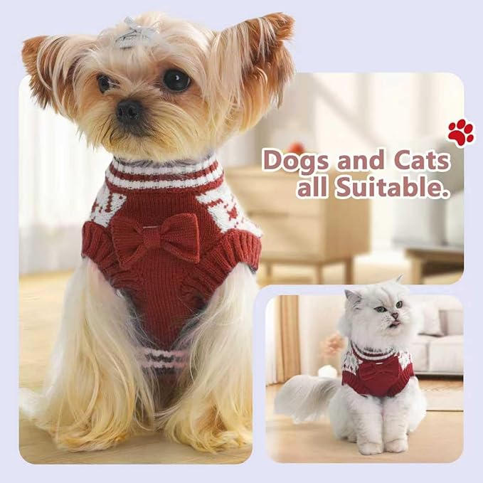 Christmas Halloween Dog Sweater for Extra-Small Girls or boy, Soft Clothes Winter Weather for Dog Outfit for Doggie Kitten Small XXS XS Cat Sweaters Apparel (RED, S)