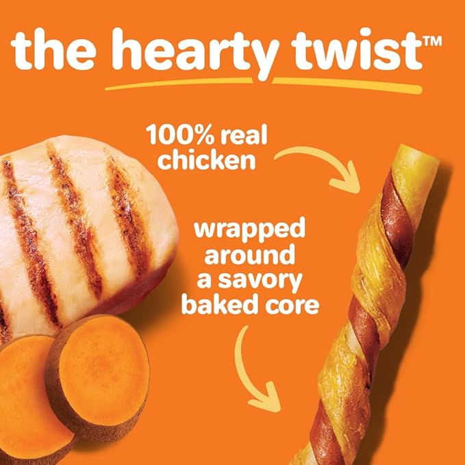 Hartz Oinkies Hearty Twists with Real Chicken & Sweet Potato Rawhide-Free Dog Treats, Highly Digestible Dog Chews, 24 Count