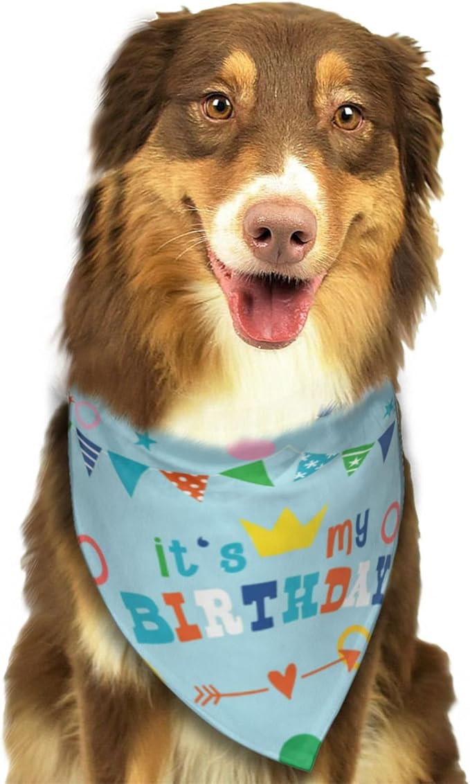 It's My Birthday Blue Dog Bandana Scarf Triangle Bibs Pet Accessories Cat Kerchief