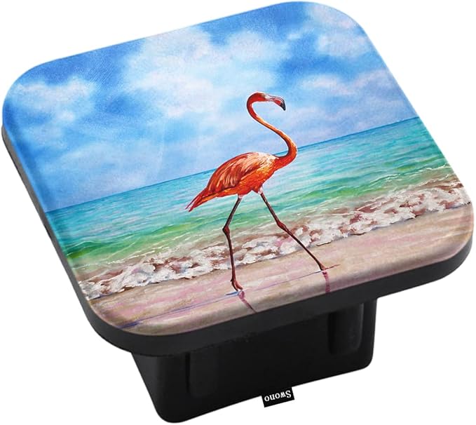 Swono Flamingo Trailer Hitch Covers - Tropical Pink Bird, 2 Inch, Soft Rubber for Trucks SUVs Jeeps