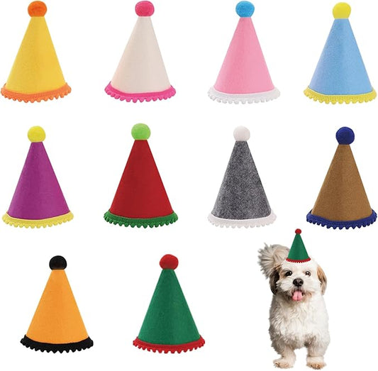 Dog Birthday Hat Set for Small Medium Dogs Cat Puppies, Mini Party Hat with Adjustable Headbands, Cute Pet Hat with Pompons for Birthday Christmas Party Decoration Accessories (Mini 2.5 inch 10pcs)