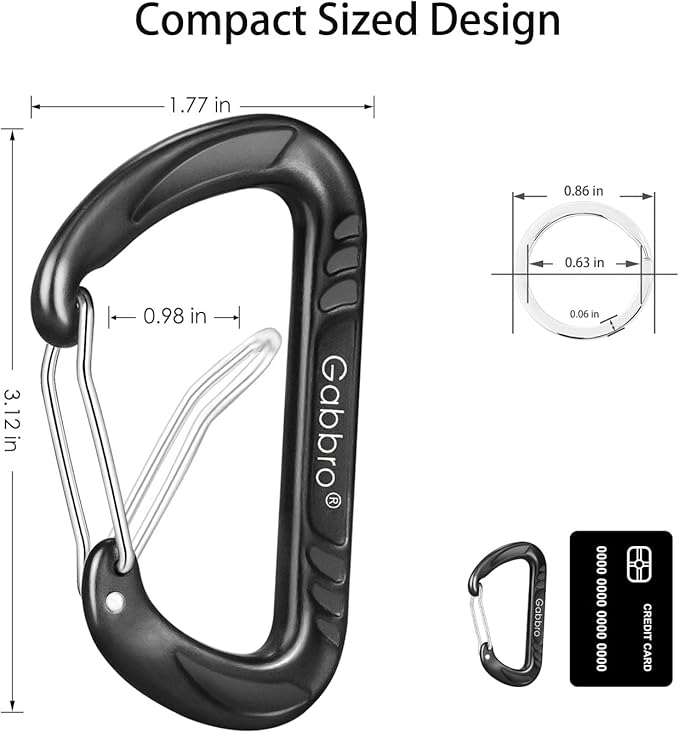 Gabbro Carabiner Clips Heavy Duty, | Wiregate Snap, Screw Locking, Aluminum, Lightweight Caribeener | for Hammock, Hiking, Camping, Water Bottle, Dog Leash Harness, Keychains