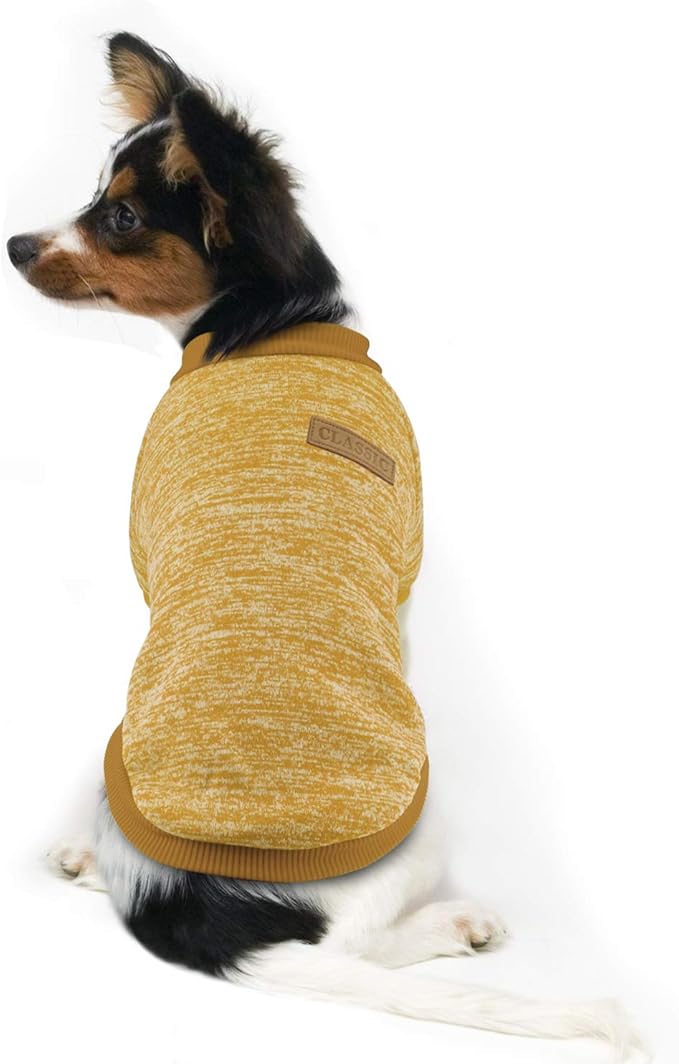 Idepet Pet Dog Classic Knitwear Sweater Fleece Coat Soft Thickening Warm Pup Dogs Shirt Winter Pet Dog Cat Clothes Puppy Customes Clothing for Small Dogs(XL,Yellow)