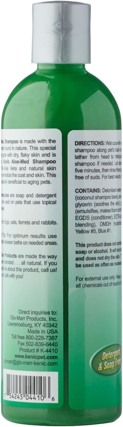 Kenic Moisture Rich Aloe-Med Pet Shampoo, Made in USA with Naturally Derived Ingredients, Soap & Paraben Free, pH Balanced