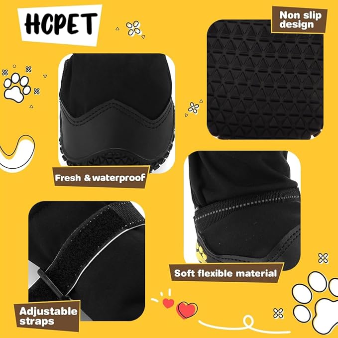 Hcpet Dog Shoes, Dog Boots & Paw Protectors for Winter Snowy Days, Rainy Weather, Outdoor Anti-Slip Sole Dog Booties for Hardwood Floor Black-Leg 8