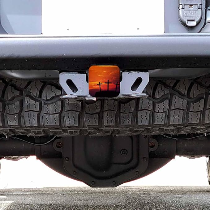 Trailer Hitch Receiver Covers Christian Cross Hitch Cover Protector, Jesus Christ Cross Mountain Sunset 2" Inch Tow Rear Hitch Tube Cover Plug Cap for Pickup Trucks Cars SUVs Sedans Tractors