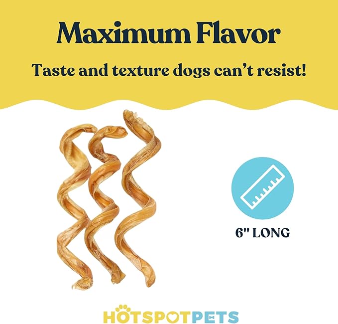 hotspot pets Curly Spring Bully Sticks for Dogs - (12 Pack) Premium All Natural Long Twisted Beef Pizzle Dog Chew Treats - Grain Free Fully Digestible Rawhide Alternative - 6 Inch Stix