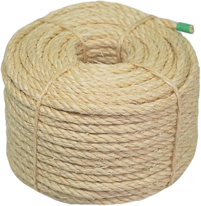 Premium Brazilian Sisal Rope, Natural Fiber 100% Sisal, Ultra Durable, Chemical-Free, Ideal for DIY, Cats, Scratching Post Replacement, Home Decor, Garden, Crafting (1/5” 100 ft / 5mm 30m)