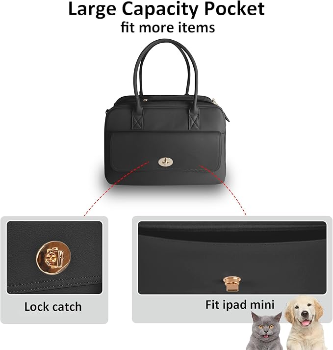 Pet Carrier Dog Purse Carrier Cat Soft-Sided Dog Carriers for Puppy Kitten, Fashion Leather Handbag Tote Travel Pet Bag for Small Dogs Cats, TSA Airline Approved (Black)