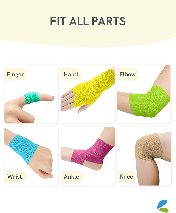 FriCARE Self Adhesive Bandage Wrap, Medical Tape in First Aid Kit, Cohesive Bandages for Wounds Sport Vet, 2 Inches X 5 Yards 6 Rolls, Fresh