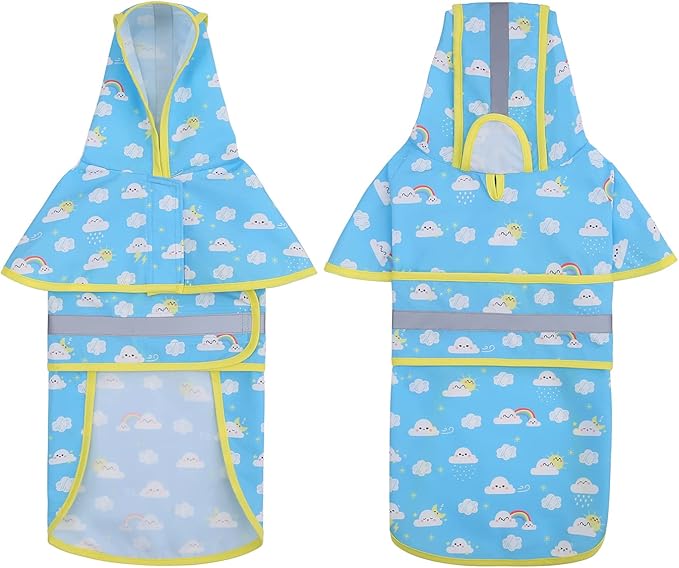 HDE Dog Raincoat Jacket Reflective Adjustable Hooded Pet Poncho Rain Coat with Leash Hole for Small to X-Large Dogs Cartoon Storm - M