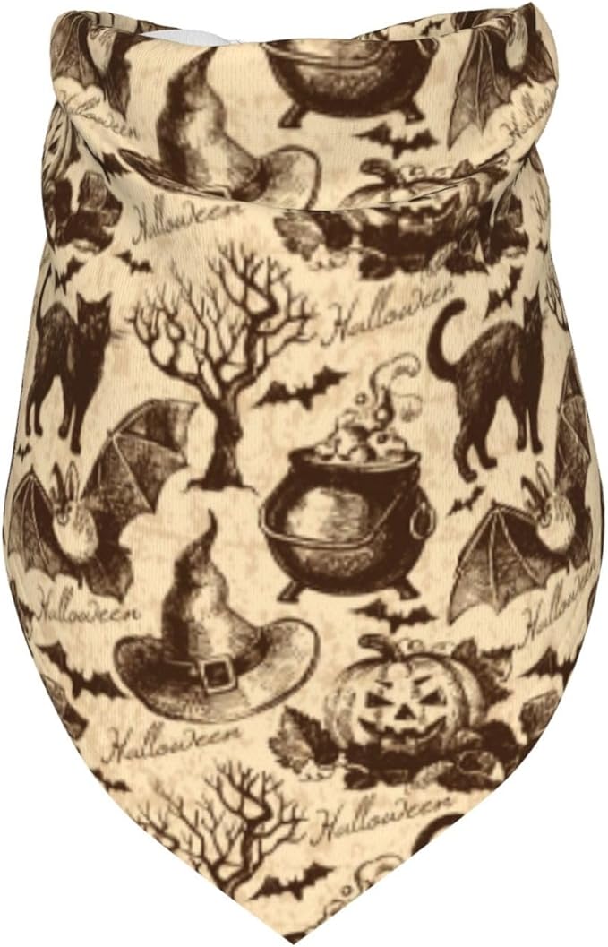 Vintage Halloween Bat Black Cat Witch Pumpkin Dog Bandana Scarf Triangle Bibs Pet Accessories Cat Kerchief