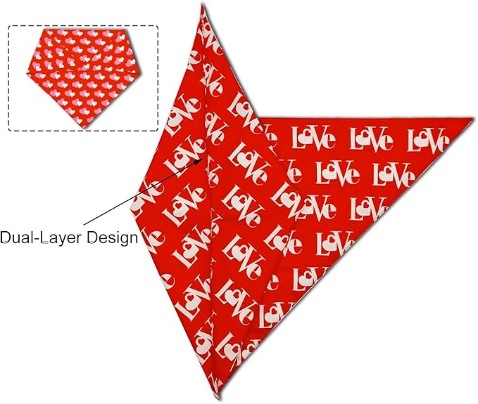 Valentines Dog Bandanas,Love Pet Scarf for Boys and Girls,Heart Bandana for Weddings,Parties,and Holidays,Dog Outfit Gifts for Medium to Large Dogs (Red, 2PCS)